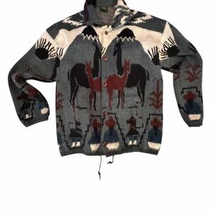 Tejidos RUMINAHUI Vintage Alpaca Patterned Gray Sweater great condition!